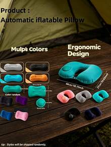 1/2pcs Set Neutral Style 8-Color Inflatable Waterproof Camping Pillow, Neck Support, Machine Washable, Hiking Gear, Foldable Travel Pillow, Includes Eye Mask And Earplugs Set, Summer Travel Vacation Essential, Mother's Day/Father's Day Gift (Random Style) - Multicolor - View 7