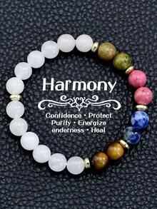 Yumfeel Colorful Natural Crystal Beaded Bracelet, Energy Yoga Healing Bracelet, Unisex, Bohemian Style Versatile Accessory - Multicolor - View 7