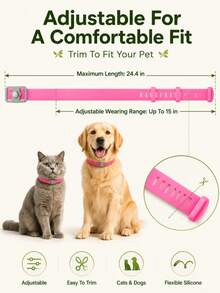 Plant-Based Essential Oil Pet Collar, Adjustable Waterproof Silicone Collar For Dogs & Cats, Daily Outdoor Wear, Pink - Pink - View 4