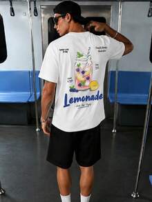 Men's Summer Fashion Lemonade Beverage Graphic Print Short Sleeve T-Shirt & Shorts 2-Piece Casual Daily Set - White - View 1