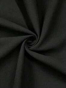 Gaun Panjang Chiffon Hitam Polos Elegan, Leher Bulat, Lengan Pendek Bergelombang, Pinggang Berkerut Elastis, Gaun Wanita yang Mengalir - Hitam - View 11