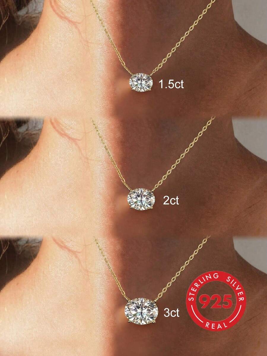 1件 S925 純銀橫向蛋形項鍊，女士珠寶，派對禮物、訂婚、婚禮、永恆承諾項鍊 - 橫向蛋形 - 查看 1