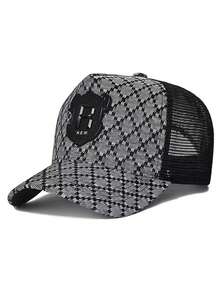 Unisex Plaid Mesh Trucker Hat, R Letter Rubber Patch Decor Adjustable Breathable Outdoor Baseball Cap - R-net Cap - View 7