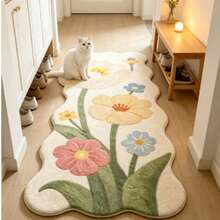 1 pieza Alfombra gruesa con patrón de tulipanes de colores, estilo rústico de otoño/invierno, alfombra decorativa, decoración de dormitorio, decoración del hogar, alfombra de sala de estar, alfombra de dormitorio, decoración del hogar de sala de estar, alfombra para exteriores, alfombra lavable - Multicolor - Ver 2