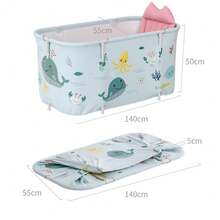 Foldable Portable Bathtub With Ocean-Themed Texture • Inflatable Lumbar Support Pillow • Lightweight Collapsible Design For Soaking & Showering • Easy Snap-Together Assembly • Compact When Folded – Ideal For Apartments, Dorms, RVs & Travel • Non-Slip - 120x55x50cm - View 9