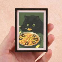1pc Black Cat Eating Seafood Pattern, Wooden Fridge Magnet, Photo Frame Fridge Magnet - Suitable For Home Refrigerator And Mailbox Decoration, Craft Gift! - one-size - View 13