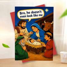 1 Greeting Card + 1 Envelope Funny Humorous Holiday Greeting Card, Cartoon Scene Bro He Doesnt Even Look Like Me, Best For Friends, Winter Festive Vibrant Style. - View 13