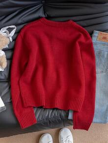 Women's Casual Slimming Round Neck Double Zipper Knit Cardigan Short Jacket, Autumn/Winter - Red - View 8
