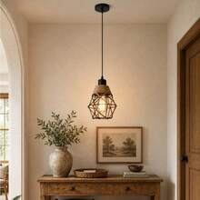 1/2pcs Nordic Vintage Rope Pendant Light Industrial Geometric Iron Birdcage Hanging Light For Dining Room Bar Kitchen Bedroom Bedside Lighting E27 Light Source Rustic Decor Lighting (Bulb Not Included) - Black - View 1