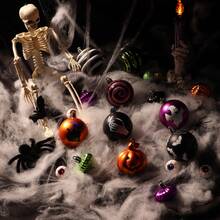 Halloween Hand Painted Ornament Balls Box Pack, Skeleton Hand Ghost Pumpkin Bat Printed Round Baubles, Multiple Irregular Special-Shaped Hanging Balls, Decor For Christmas Tree Party Window Home - View 7