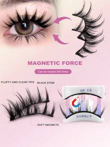 MAANGE 3對CC捲度磁吸假睫毛套組，附貼睫毛器(6-16mm)，混款，免膠水，自然逼真可重複使用，仿貂毛材質，適合日常配戴，防水，卡通風格，放大眼睛，纖長修長，送給女性的完美禮物。(可選5對動漫風假睫毛) - 自然纖長款 - 查看 8
