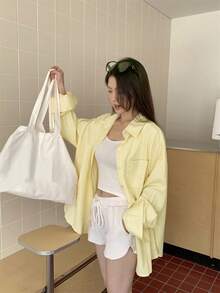 Korean Style Lazy Striped Shirt Women Summer Sun Protection Blouse Jacket Yellow Casual Loose Long Sleeve Top - Yellow - View 5
