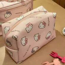 SANRIO Cute Pink Cartoon Print Handheld Storage Bag, 1/2 Packs, Large Capacity Canvas Zipper Cosmetic Bag, Portable Wash Bag For Travel, Vacation, Bathroom & Daily Storage - Multicolor - View 3