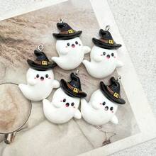 6 piezas de colgantes de fantasma con sombrero negro de resina para Halloween, adecuados para la fabricación de joyas DIY, perfectos para accesorios de fiesta, aretes, collares, colgantes de bolso - Colgante de fantasma con sombrero negro - Ver 4