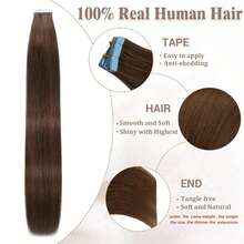 [40–65 Cm, 20 Pieces/Pack/50 G] Thick Tape-In Hair Extensions, Straight Remy Human Hair, Invisible Tape-In Human Hair Extensions. Suitable For Women - S4 - 查看 2