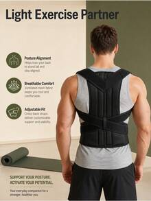 1pc Unisex Back Support Belt - Comfortable Wear, Breathable With Shoulder Opening Design, Effectively Improves Posture - Black - View 4