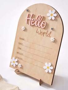 Tablero de anuncio de nacimiento de madera moldeada de una sola pieza, decorado con crisantemo "Hola Mundo", incluye sección de información de nacimiento, pancarta de madera arqueada con nombre del recién nacido, accesorios de fotografía para recién nacidos, decoración de recuerdo para bebé, adecuado como regalo de baby shower, regalo de Pascua para niños y niñas - Multicolor - Ver 10