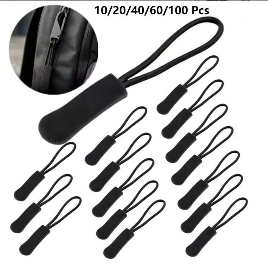 10/20/40/60/100 buah Tarikan Resleting Plastik, Tali Kepala Resleting PVC, Aksesoris Perpanjangan Ekor untuk Pakaian, Tas, dan Dompet - A-hitam - View 1