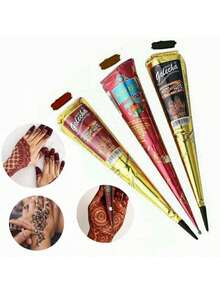 DIY Mehndi Henna Paste, DIY Body Henna Kit With Reusable Hand Stencils, Suitable For Parties And Beach Vacations - Multicolor - View 1