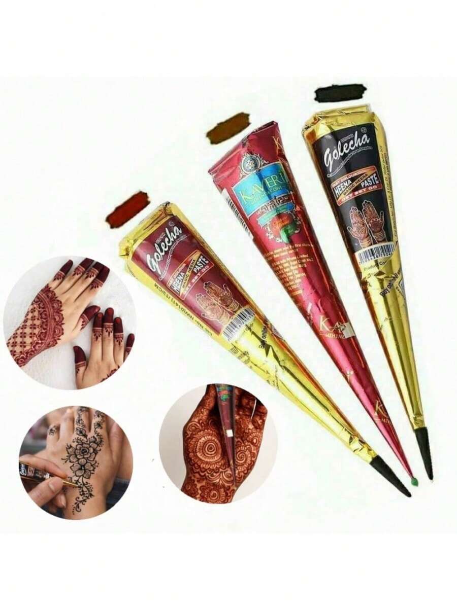 DIY Mehndi Henna Paste, DIY Body Henna Kit With Reusable Hand Stencils, Suitable For Parties And Beach Vacations - Multicolor - View 1