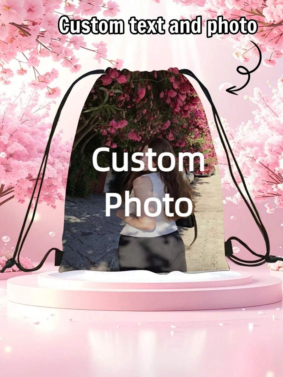 1pc Customized Drawstring Bag - Personalized Photo, Personalized Sports Fitness Bag, Suitable For Travel, Tourism And Vacation - Multicolor - View 1