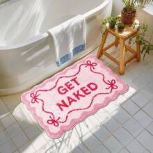 Blue Bow Bathroom Mat, Bathroom Rug, Bathroom Carpet, Door Mat, Area Decor Rug, Humorous Wavy Bathroom Decor, Machine Washable, Plush Material, Bathroom Floor Carpet, Suitable As Party Gift, Bathtub, Shower Use, Pink - Pink - View 3