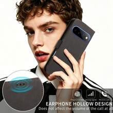 Casing Ponsel Flip Wallet Android Seri Pixel 10 dengan Slot Kartu, Pelindung Kulit Sintetis Kompatibel dengan , Apple, Note 15 (Versi Global, Bukan Model Lokal) - Hitam - View 8