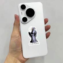 3-Inch Grim Reaper Pocket Sticker, Sarcastic Halloween Slogan, Eerie Aesthetic Sticker, Stationery Scrapbook Accessory, Laptop, Water Bottle, Notebook, Planner, Journal, Locker Decoration, Suitable For Friends, Colleagues, Creative People - A - View 5