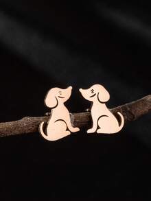 1 Pair Stainless Steel Dog-Shaped Earrings, Adorable Pet Animal Stud Earrings, Original Fashionable Jewelry Set For Ladies Gift - GED778 - View 2