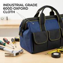 1pc Handheld Tool Bag, 600D Oxford Cloth Wear-Resistant Tool Pouch, Stiff Cardboard Support To Prevent Collapse, Multi-Pocket Partition Storage, Reinforced Stitching For Strong Load-Bearing, Car Maintenance Storage, Suitable For Electricians, Auto Mechanics, Plumbers, Home DIY, Hardware Tool Storage Bag - Black Blue - View 6