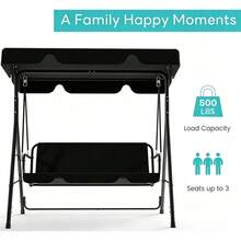 Murago Outdoor Patio Swing Chair With Adjustable Canopy, Outdoor Patio Glider Swing With Heavy Duty Stand For 3 Adult Persons, Ideal For Deck, Lawn, Backyard, Or Porch, Black - A - 查看 5