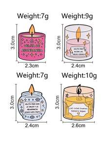 4pcs Spanish Quote Wish Candles Enamel Pin, Cartoon Colorful Inspirational Prayer Candles Badges, Fashion Accessory, Lucky Gift For Friends - Multicolor - View 3