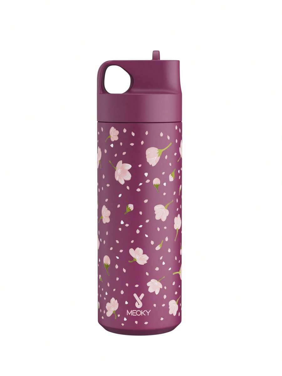 Meoky 19oz Handle Spout Sports Cup, Purple & Pink Floral Design, Portable Travel Cup With Handle And Leak-Proof Spout, Purple & Pink Floral Pattern, Suitable For Outdoor Travel, Fitness, Office, School, Daily Drinking, Personalized Travel Cup - Purple Powder Flower - View 1