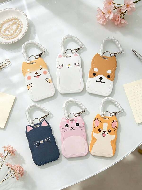 Cute Cartoon Animal Shaped Card Holder With Elastic Spring Lanyard Anti-Loss Keychain Back To School Gift Student Campus Card Meal Card Bus Card Access Card ID Card Protective Cover Ins Style Soft Adorable Corgi Shiba Inu Cat Asymmetrical Card Holder Slide Design Portable Card Wallet Durable Scratch-Resistant Wear-Resistant Can Be Hung On Bag For Easy Storage Girly Minimalist Versatile Suitable For Commuting School Daily Use Highly Attractive Personalized Card Holder Accessory Multiple Styles Available Daily Card Storage Protective Shell