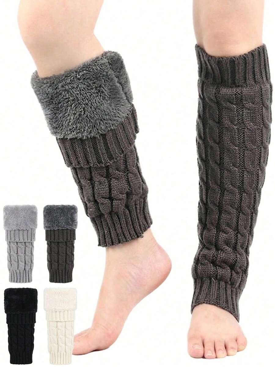 Fluffy Wool Twisted Knit Warm Leg Warmers, Y2K Comfortable Style - Multicolor - View 1