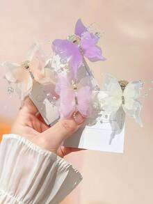 8/4/2pcs Double Layer Rhinestone Pearl Butterfly Hair Claw Clips, Durable And Non-Damaging, Cute And Sweet Hair Accessories - Suitable For Girls And Teenagers, Daily, Vacation, School, Date - Multicolor - View 5