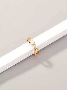 1 pieza Anillo ajustable abierto chapado en oro con microincrustaciones de circonita - Amarillo Oro - Ver 3