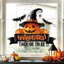 1pc Halloween Pumpkin Witch Hat Window Sticker "Trick Or Treat" Bat Spider Static Cling Window Decal, Suitable For Indoor Home Halloween Party Window Decoration - Multicolor - View 7