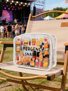 「Emergency Snacks」字母印花 PVC 化妝包，拉鍊密封 PVC 旅行收納袋，輕量耐褪色化妝與盥洗用品袋，適合女性與女孩，TSA 認證便攜化妝收納盒，易擦拭清潔，適合母親、老師、朋友、護理師及其他使用者，女性好友禮品袋，學校、度假與旅行必備盥洗用品袋，防水盥洗用品袋 - 彩色 - 查看 8