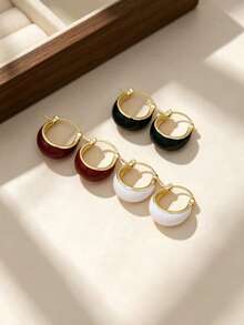 6pcs Multicolor Vintage Solid Color Enamel Clip Earrings Set, Commuter Fashion Accessories, Cute Party Small Gift - Multicolor - View 10