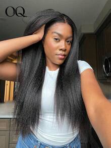 OQ 18-30 Inch 180% Density Long Glueless Wear-And-Go Wig, Curly/Straight Human Hair, 7x5 Pre-Cut HD Lace, Natural Color, Pre-Plucked Hairline, Natural And Realistic, Easy To Wear, Suitable For Holiday Styling - SNatural - View 2