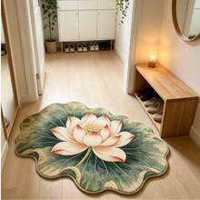 1 pieza Alfombra decorativa de cachemira sintética con patrón de hoja de loto y flor rosa y verde, felpudo, alfombra pequeña, felpudo de bienvenida, alfombra, felpudo de piso, felpudo exterior, alfombra de cocina, decoración del hogar, felpudo de puerta principal, alfombra de área - Multicolor - Ver 2