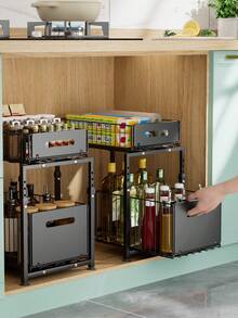 Kitchen Organizers And Storage, Kitchen Accessories, Utility Racks, Under Sink Organizer, Pull Out Cabinet Organizer, 2 Tier Slide Out Sink Shelf, , Multi-Purpose Kitchen Under Counter Storage - Multicolor - View 12