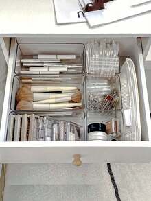 7/6/5/1pc Set Exquisite Transparent Desktop Cosmetic Storage Box, Customizable Vanity Organizer, Girls Eyeshadow Lipstick Perfume Face Mask Makeup Brush Storage Box, Makeup Organizer, Holiday Gift, Christmas Gift, New Year Gift - Clear - View 7