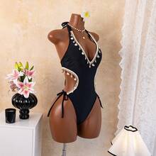 New Sexy One-Piece Swimsuit With Shell Tassel Design, Fashionable And Sexy Vacation Beach Black Summer - Black - View 6