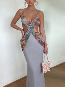 Women's Sexy Backless Spaghetti Strap Knit Maxi Dress, Suitable For Summer Sun Dress Style - Grey - View 1