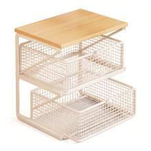 [Vertical Shelf] 1pc Kitchen Microwave Rack - Multi-Functional Countertop Vertical Baking Rack With Drawers, Essential Kitchen Tool Storage Rack - White - View 2
