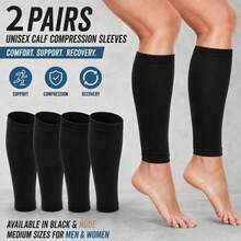 2 Pairs Unisex Calf Compression Sleeves Leg Support Socks, Soft Elastic Comfortable Fit, Suitable For Running Training, Daily Activities, Sports, Sports Socks, Black/Nude, Size M - Multicolor - View 8