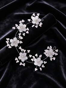 1件高級精緻奢華花卉髮箍，珍珠新娘婚禮飾品，公主仙女風新娘清新髮飾髮箍 - 63482 - 查看 3