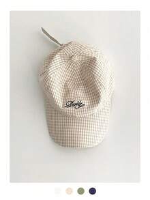 Minimalist Embroidered Text Pattern Soft Top Plaid Cap, Thin Brim Design, Sun Protection Function, 5-Panel Hat, Street Style Solid Color Plaid Baseball Cap, Unisex, Suitable For College Style Matching - Multicolor - View 9